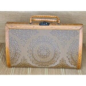 Vintage Wooden Chest Purse Handbag Box Purse Unique Burlap Weave Wood Handles